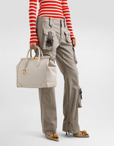 Håndtaske Dolce & Gabbana Dolce & Gabbana Marlene Fabric and Calfskin Handbag Beige | BB7763A9AC88M043, 1