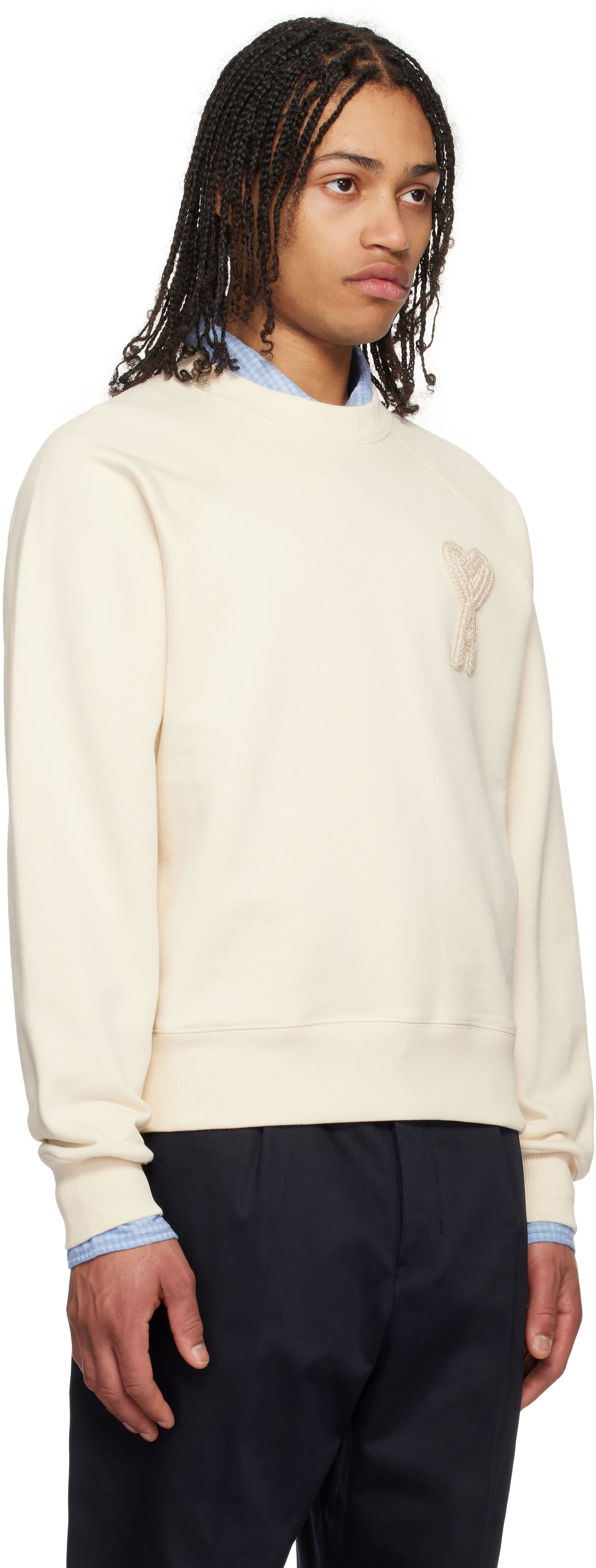 Sweater AMI AMI Paris Cotton Ami de Coeur Patch Sweatshirt Beige | USW055.747, 1