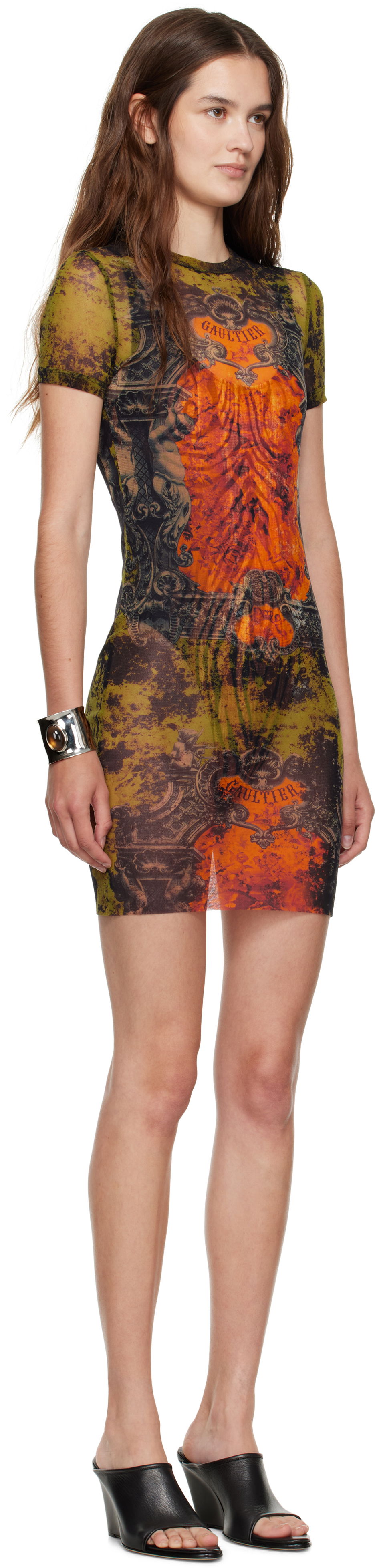 Kjole Jean Paul Gaultier Jean Paul Gaultier 'The Médaillon' Mesh Graphic Minidress Flerfarvet | 25/03-W-DR024-M006P-004115, 1