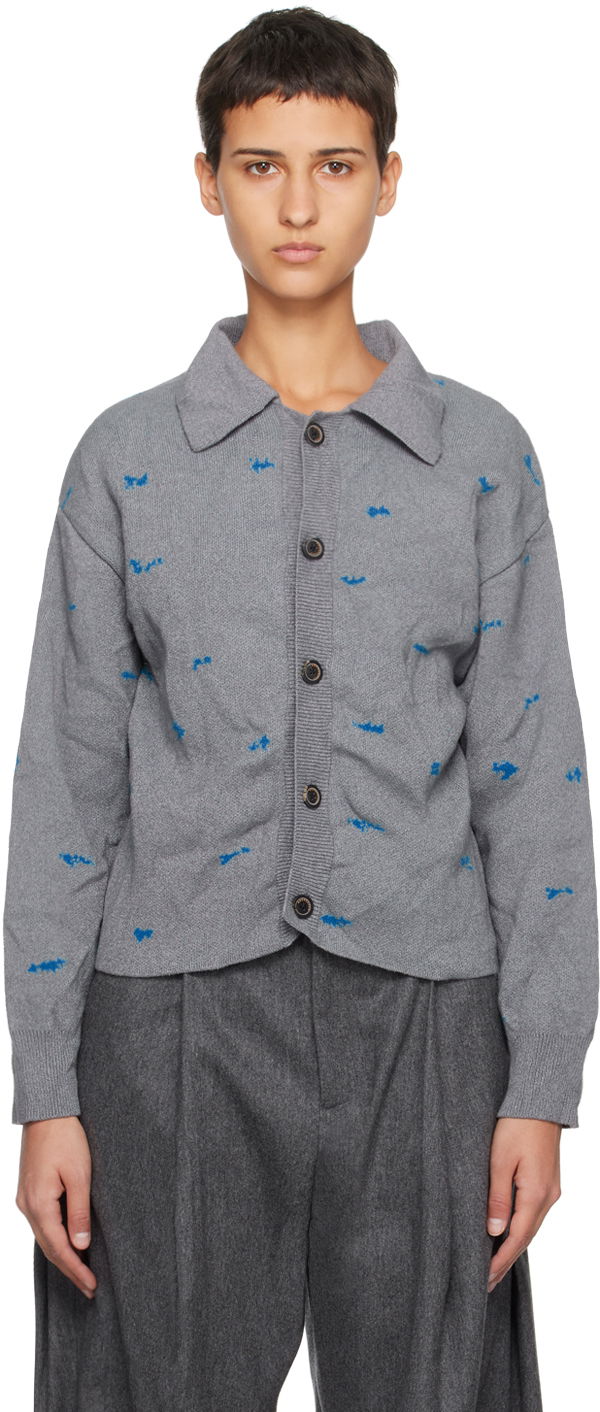 Sweater ADER ERROR Embroidered Button-Up Cardigan Grå | BMADFWKT0703GR