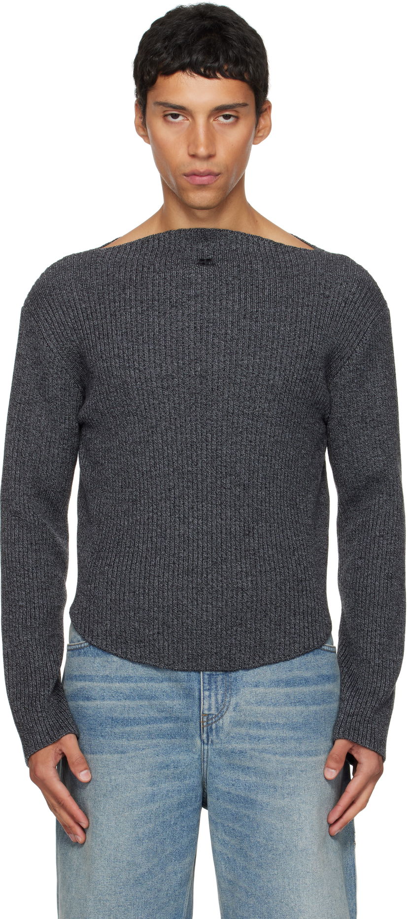 Sweater Courrèges Courrèges Boatneck Ribbed Wool Sweater Grå | 325MPU239FI0036