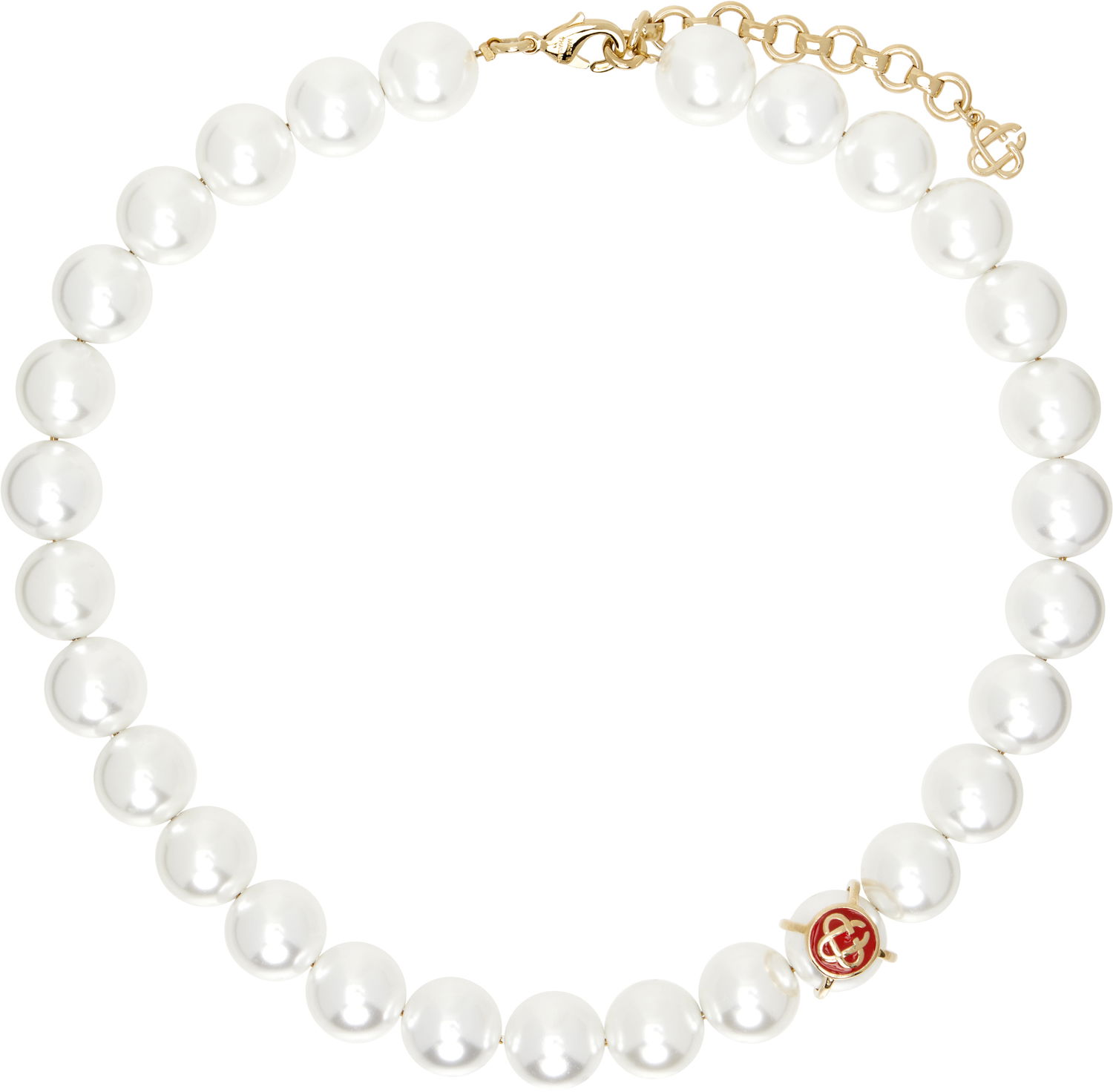 Halskæde Casablanca Faux Pearl Necklace With Logo Accent Hvid | APS25-JW-256-01, 0