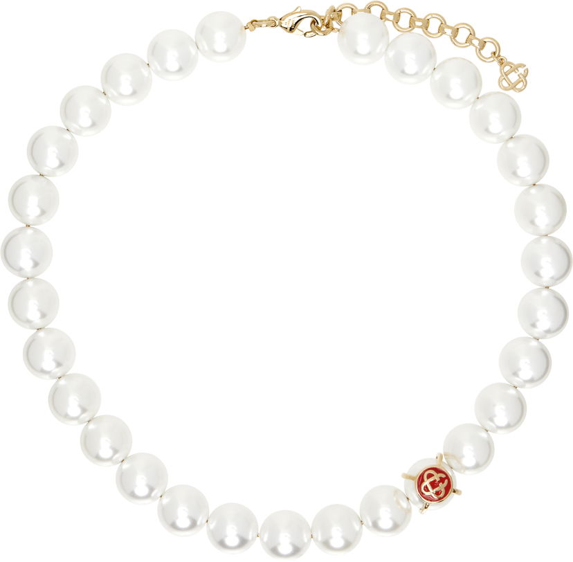 Halskæde Casablanca Faux Pearl Necklace With Logo Accent Hvid | APS25-JW-256-01