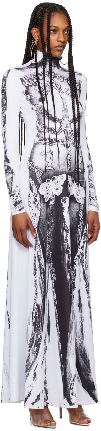 Kjole Jean Paul Gaultier Jean Paul Gaultier 'The Gaultier Paris' Print Maxi Dress Hvid | 24/25-F-RO132-J546-0100, 1