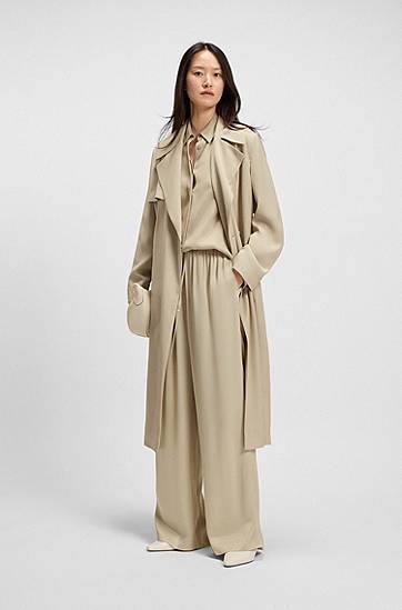 Bukser BOSS Relaxed-Fit Satin Trousers Beige | 50541835, 1