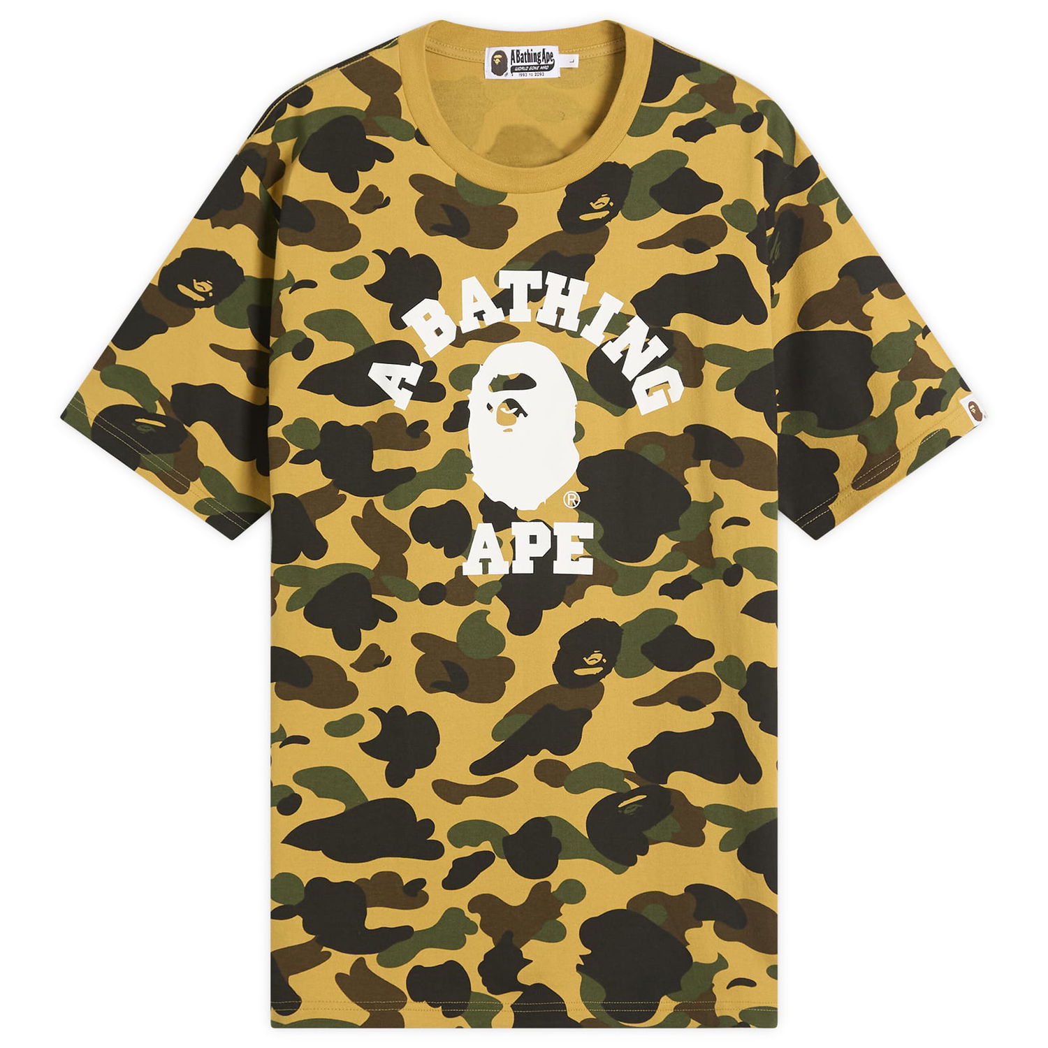 T-shirt BAPE Bathing Ape 1st Camo College Tee, Size Large Gul | 001CSL301010M-YEL, 1