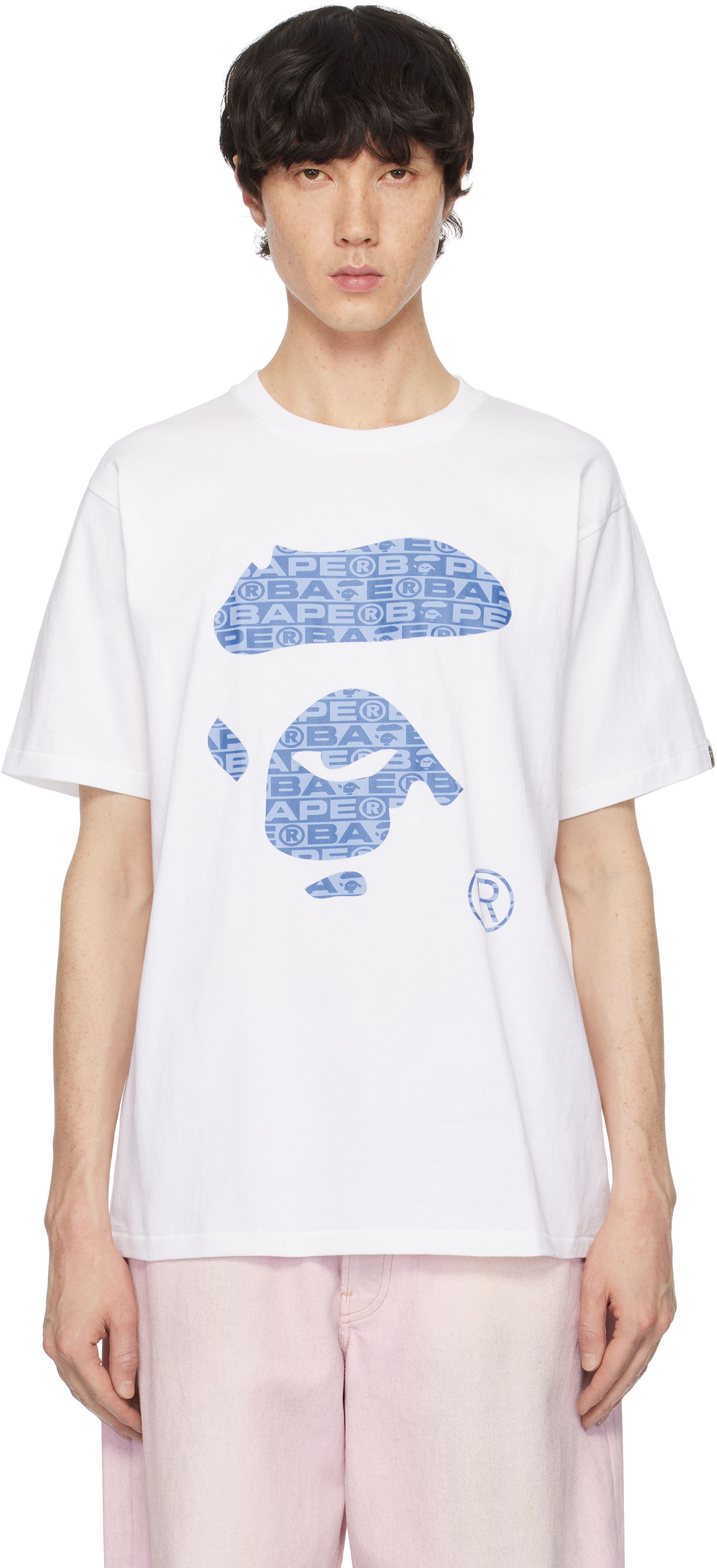 T-shirt BAPE Lux Sport Pattern Ape Face T-Shirt Hvid | 001TEK801049M, 0