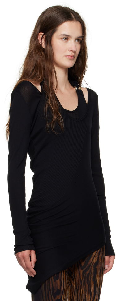 T-shirt Jean Paul Gaultier Jean Paul Gaultier Ribbed Twisted Double Layer Piercing T-Shirt Sort | 25/03-W-TO287-J000-00, 4