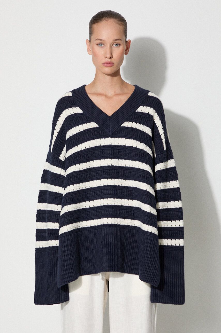 Sweater Samsoe Samsoe Samsoe Samsoe Striped V-Neck Sweater Mørkeblå | F23300195, 0