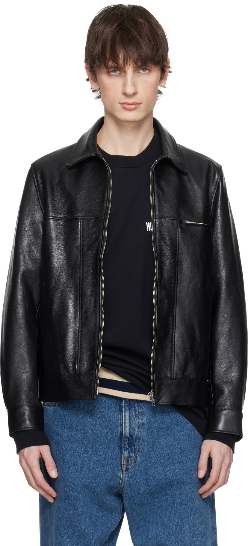 Jakke WACKO MARIA WACKO MARIA Grained Leather Jacket Sort | 25SS-WMO-BL01
