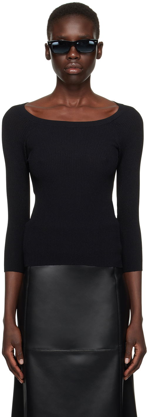 Sweater Max Mara Ribbed Knit Off Shoulder Top Sort | 2411361102600