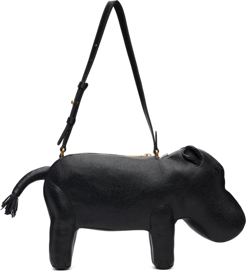 Håndtaske Thom Browne Thom Browne Pebble Grain Hippo Baguette Bag Sort | UAG226A-00198