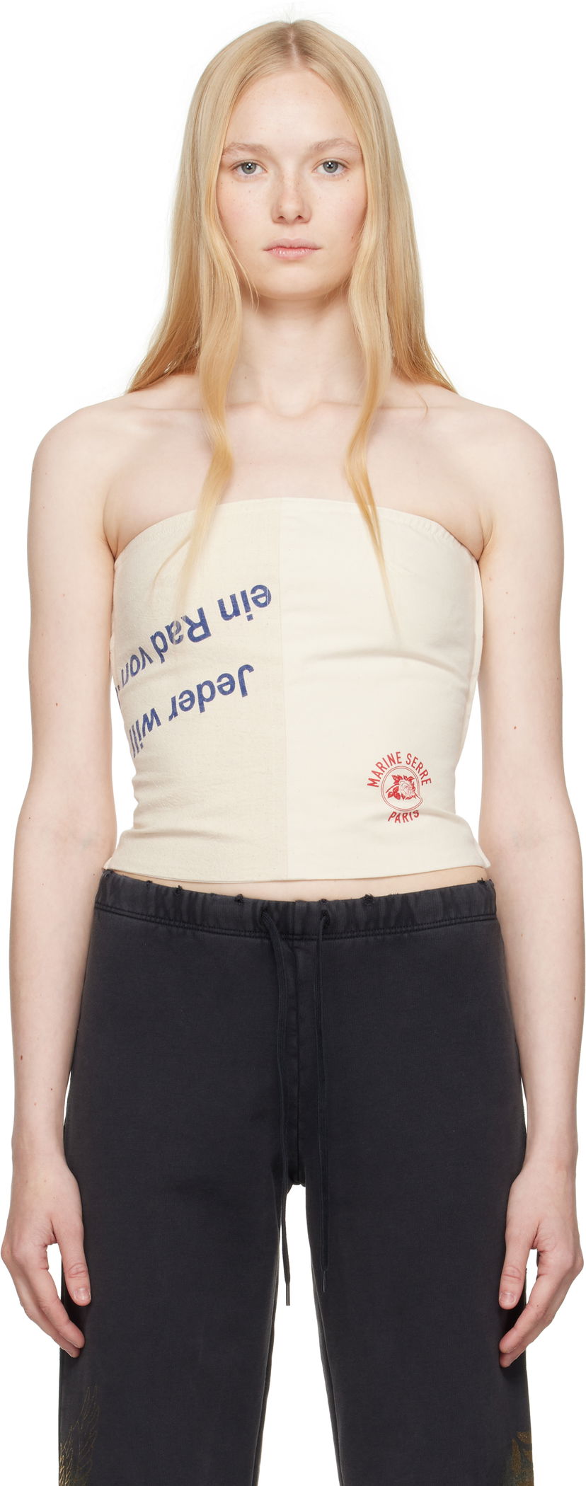 Tanktop Marine Serre Marine Serre Regenerated Bustier Top Beige | WTO436A UWOV0009