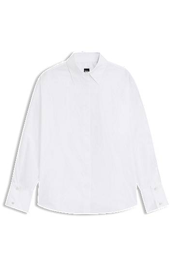 Skjorte BOSS Relaxed-fit Cotton Blouse with half-buttoned sleeves Hvid | 50548455, 0