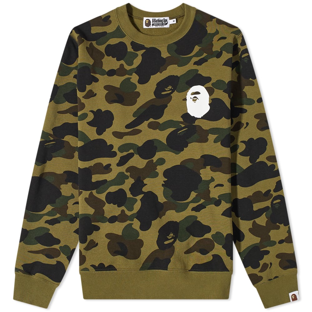 Sweater BAPE A Bathing Ape 1st Camo Ape Head Crewneck Grøn | 001SWH801011M-GRN, 0