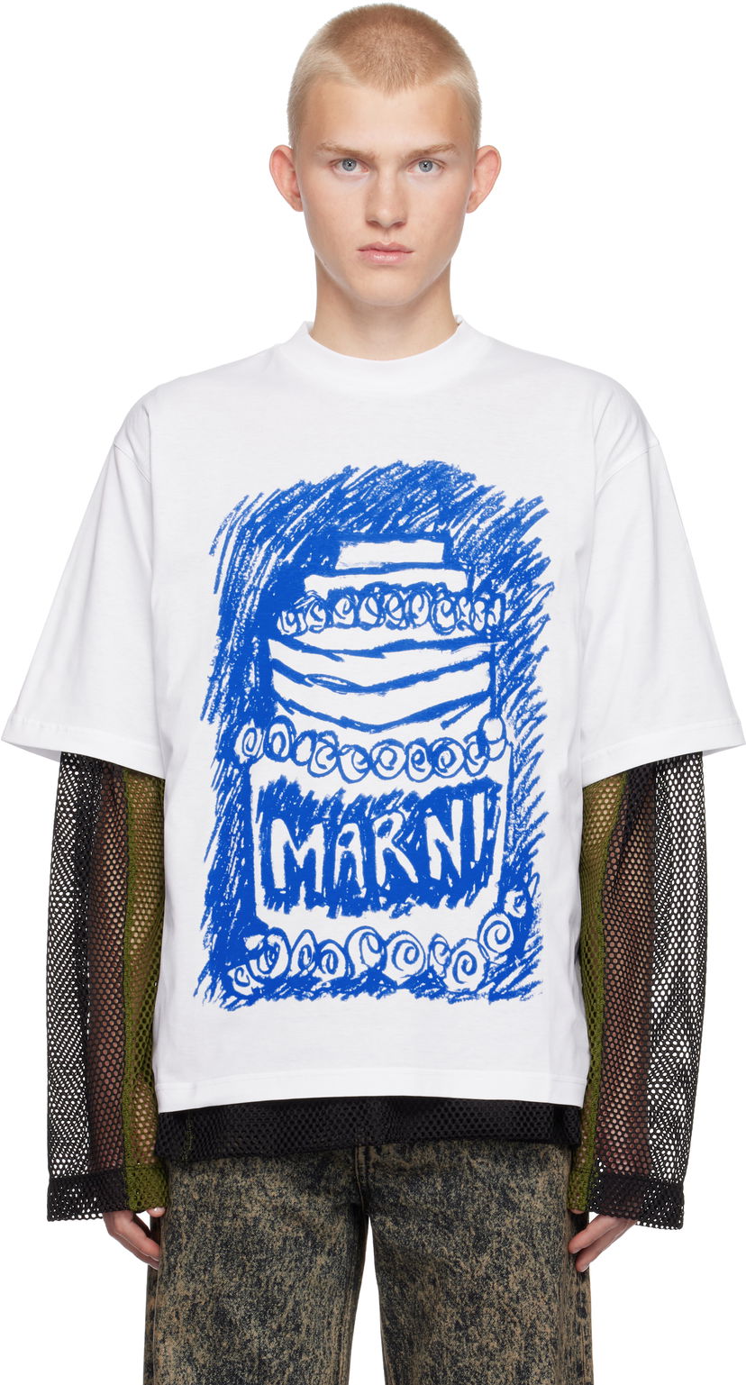 T-shirt Marni Print T-shirt Hvid | HUMU0223PW USCX12