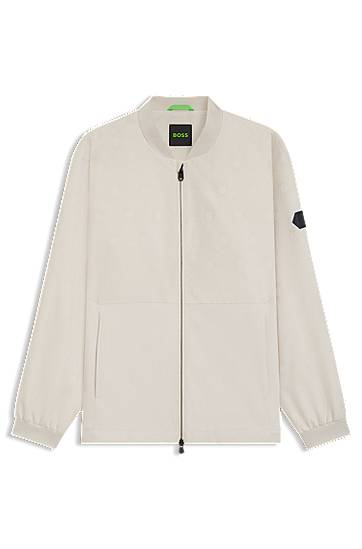 Bomberjakke BOSS Water-repellent Bomber Jacket with Monogram Jacquard Beige | 50547181