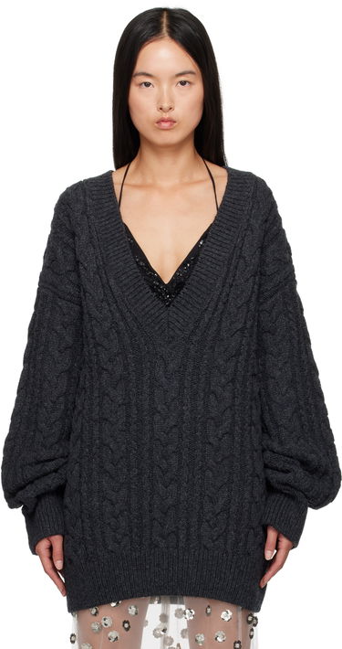 Sweater Cecilie Bahnsen Alia V-Neck Knit Sweater Grå | 3.24KNI51005 ALIA JUMPER, 0
