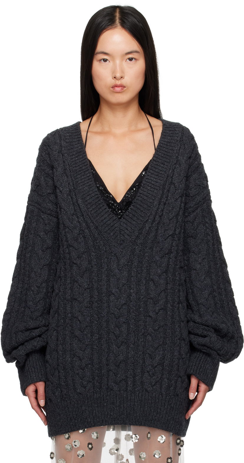 Sweater Cecilie Bahnsen Alia V-Neck Knit Sweater Grå | 3.24KNI51005 ALIA JUMPER