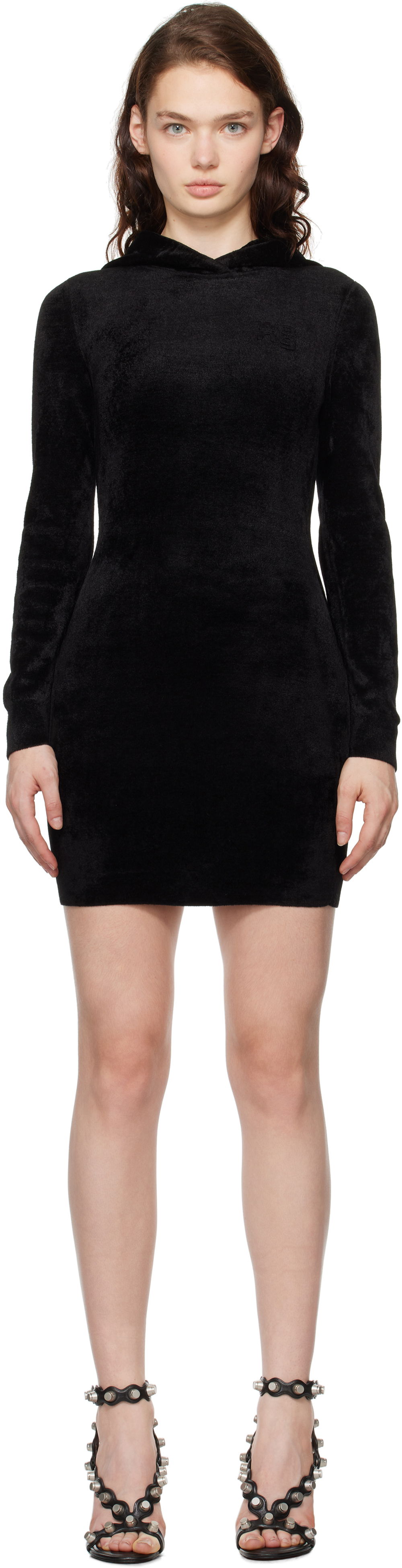 Kjole Alexander Wang Alexander Wang.t Embossed Logo Hoodie Minidress Sort | 4KC4243014, 0