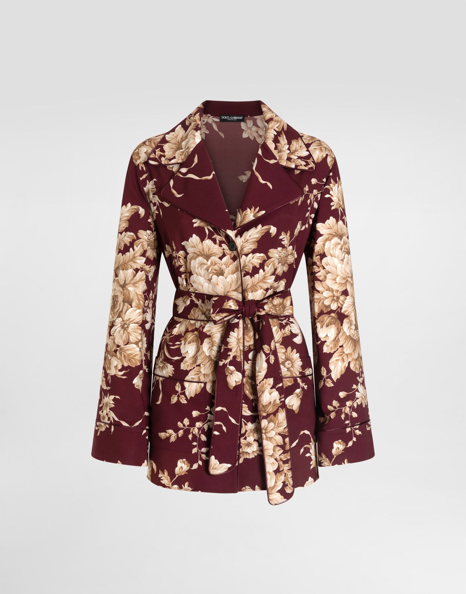 Skjorte Dolce & Gabbana Rose-print Charmeuse Belted Vanity Shirt Flerfarvet | F5Q03TFSA7YHR4OX, 0