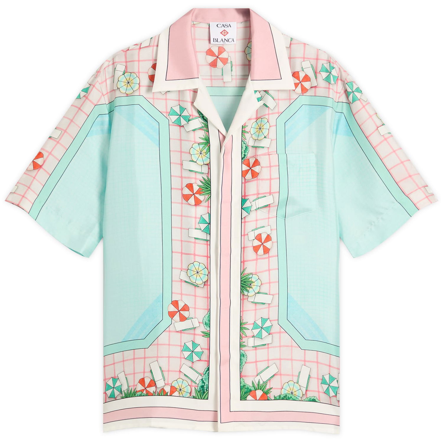 Skjorte Casablanca Casablanca Cuban Collar Short Sleeve Silk Shirt, Size Large Flerfarvet | MPF25-SH-003-08, 1