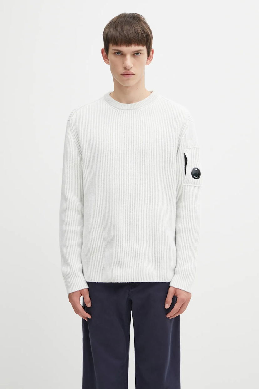 Sweater C.P. Company Ribbed Wool Blend Crew Neck Sweater Hvid | 19CMKN307A006170A