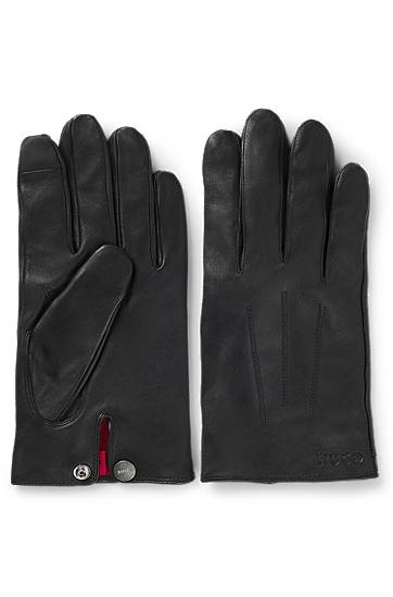 Handsker BOSS Leather Gloves with Press Stud Sort | 50526909