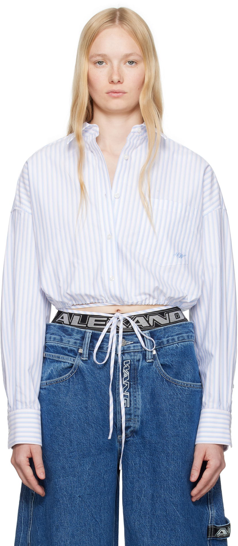 Skjorte Alexander Wang Alexander Wang.t Oxford Wrap Cropped Shirt Blå | 4WC2251000