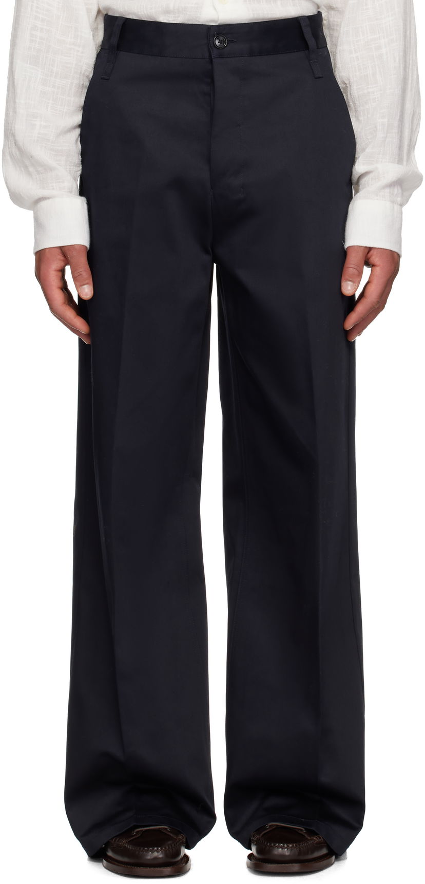 Bukser AMI AMI Paris Baggy Fit Cotton Trousers Mørkeblå | HTR460.CO0103