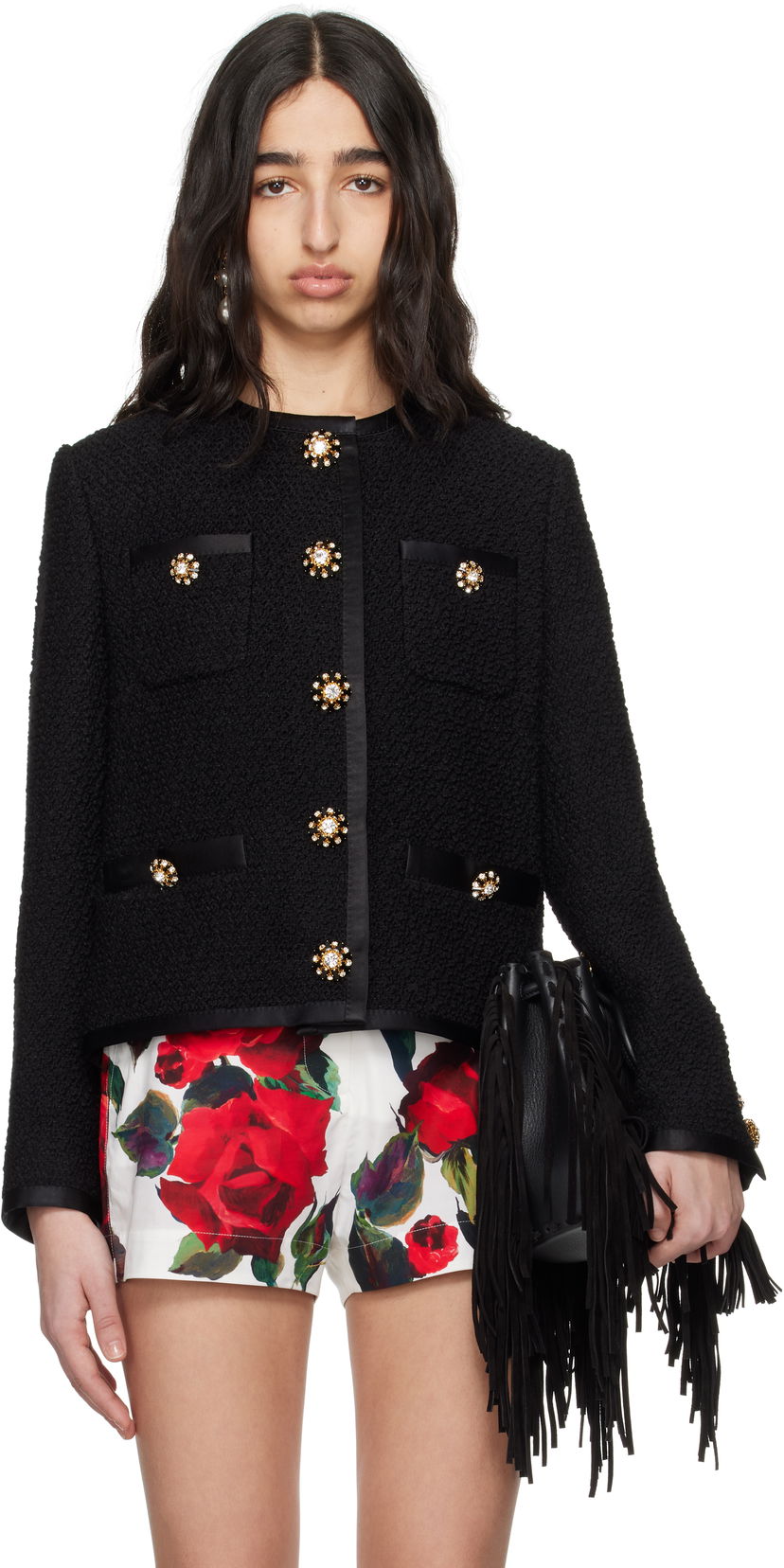 Jakke Dolce & Gabbana Dolce&Gabbana Cropped Single-Breasted Jacket Sort | F27DAZ FU3JL