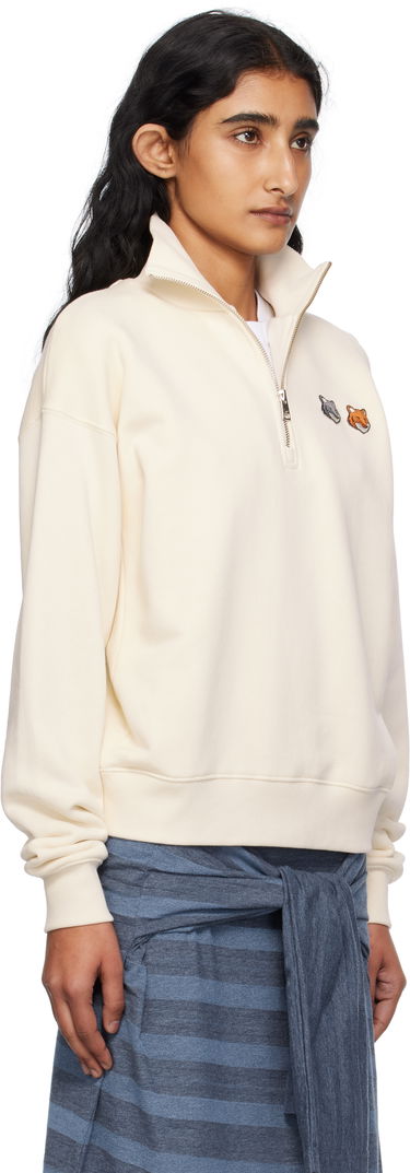 Sweatshirt MAISON KITSUNÉ Maison Kitsuné Double Fox Head Half Zip Sweatshirt Beige | OW211CFKM0321, 1