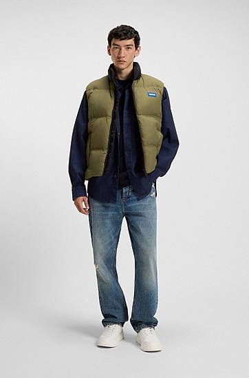 Skjorte BOSS Oversized-fit denim-look structured ripstop shirt Mørkeblå | 50549582, 1