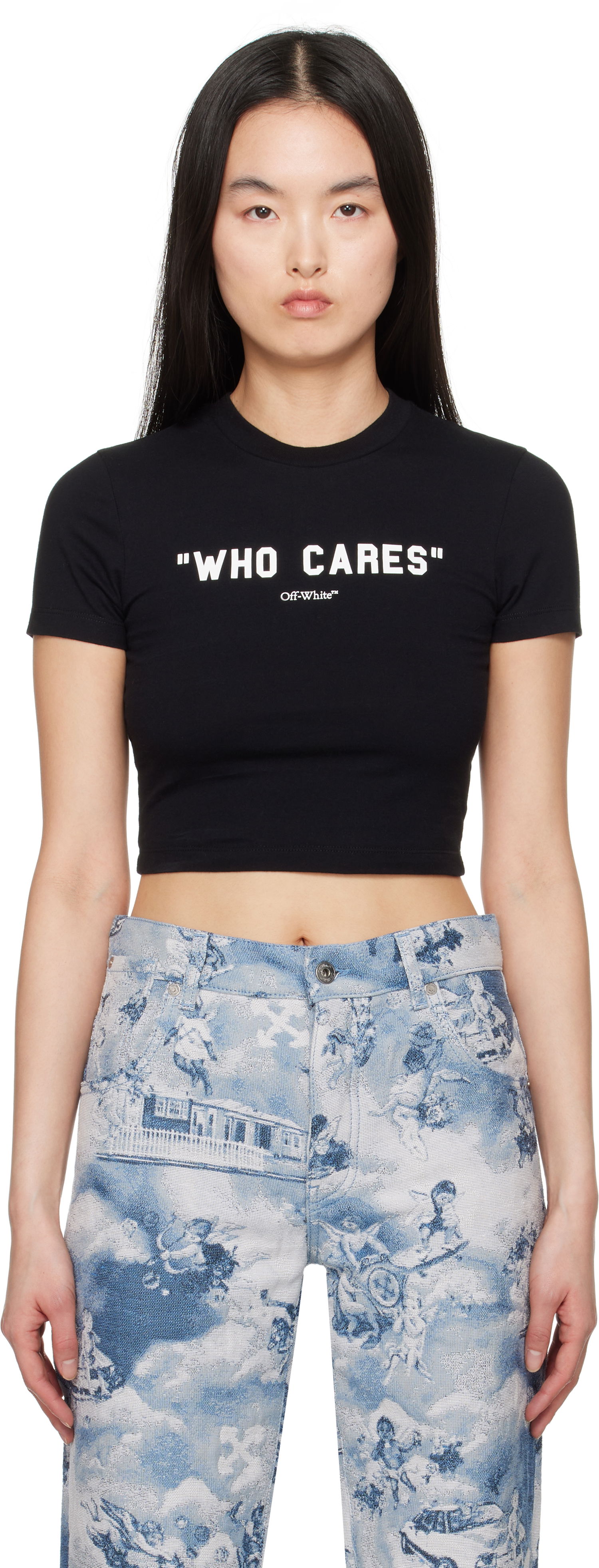 Crop top Off-White Off-White 'Who Cares' Crop T-Shirt Sort | OWAA133S25JER0011001, 0