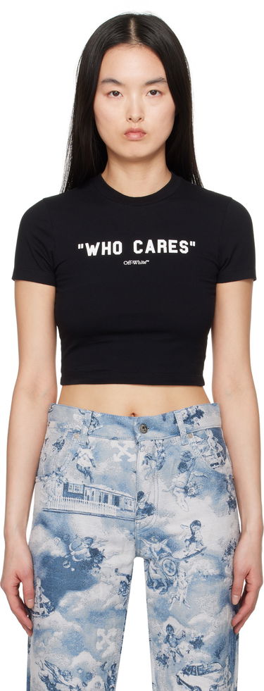Crop top Off-White Off-White 'Who Cares' Crop T-Shirt Sort | OWAA133S25JER0011001, 0