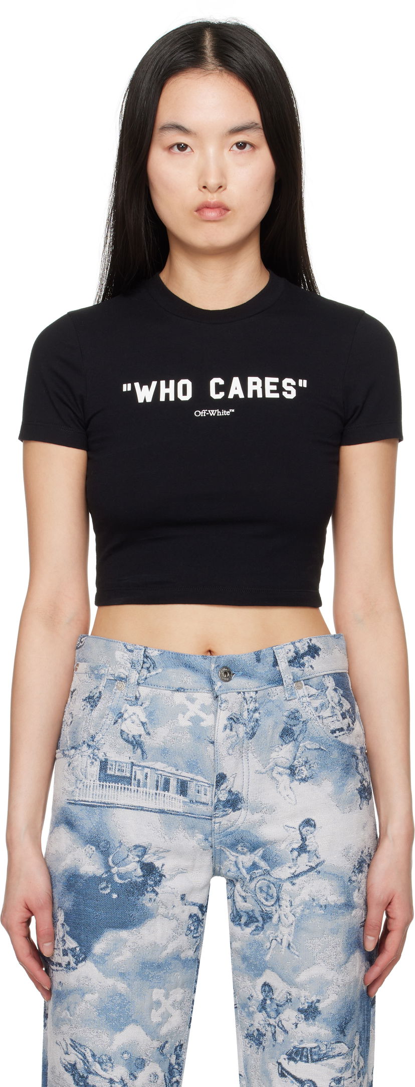 Crop top Off-White Off-White 'Who Cares' Crop T-Shirt Sort | OWAA133S25JER0011001