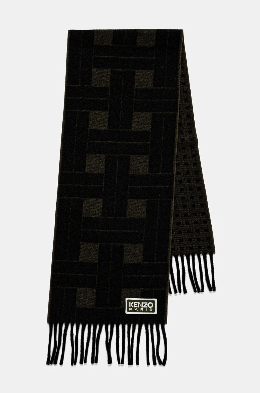 Tørklæde KENZO Reversible Wool Scarf with Geometric Pattern Sort | FE68EU014JEC.51, 1