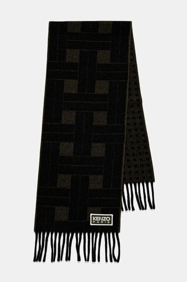Tørklæde KENZO Reversible Wool Scarf with Geometric Pattern Sort | FE68EU014JEC.51, 1