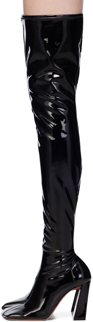 Skopleje Amina Muaddi Amina Muaddi Marine Stretch Thigh-High Boots Sort | MARINE STRETCH BLOCK HEEL LATEX, 2