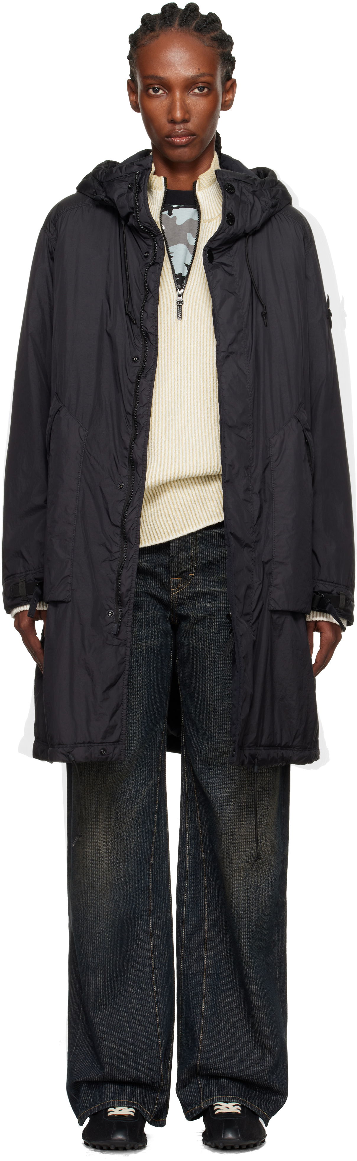 Frakker Stone Island Crinkled Reps NY Coat Sort | K2S15 7100003 S0A23, 0