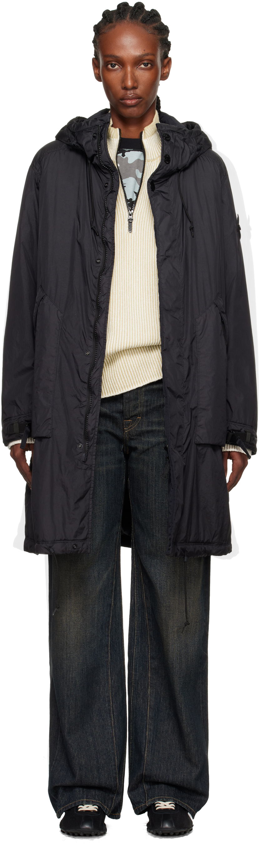 Frakker Stone Island Crinkled Reps NY Coat Sort | K2S15 7100003 S0A23