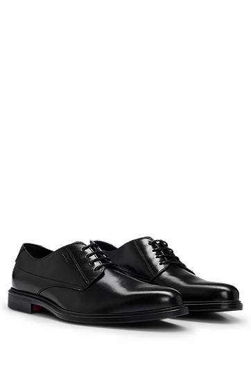 Tilbehør BOSS Nappa Leather Derby Shoes with Embossed Logo Sort | 50497869