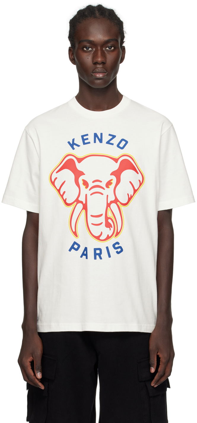 T-shirt KENZO Paris Elephant Varsity Jungle T-Shirt Hvid | FE55TS1894SG, 0