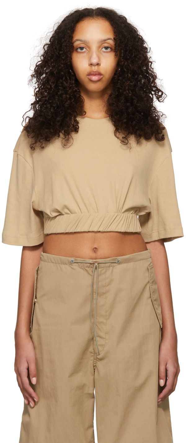 Crop top Dion Lee Cotton Cropped T-Shirt Beige | A3534S22