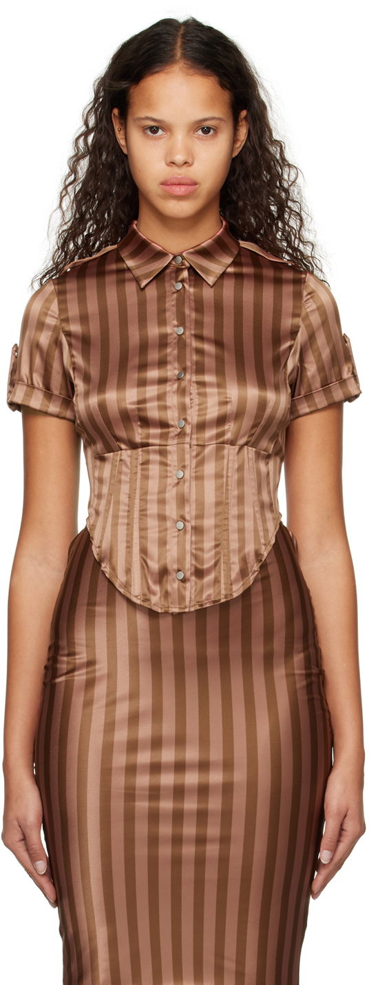 Skjorte Miaou Miaou Work Capsule Max Striped Shirt Brun | 7072SS3DVC
