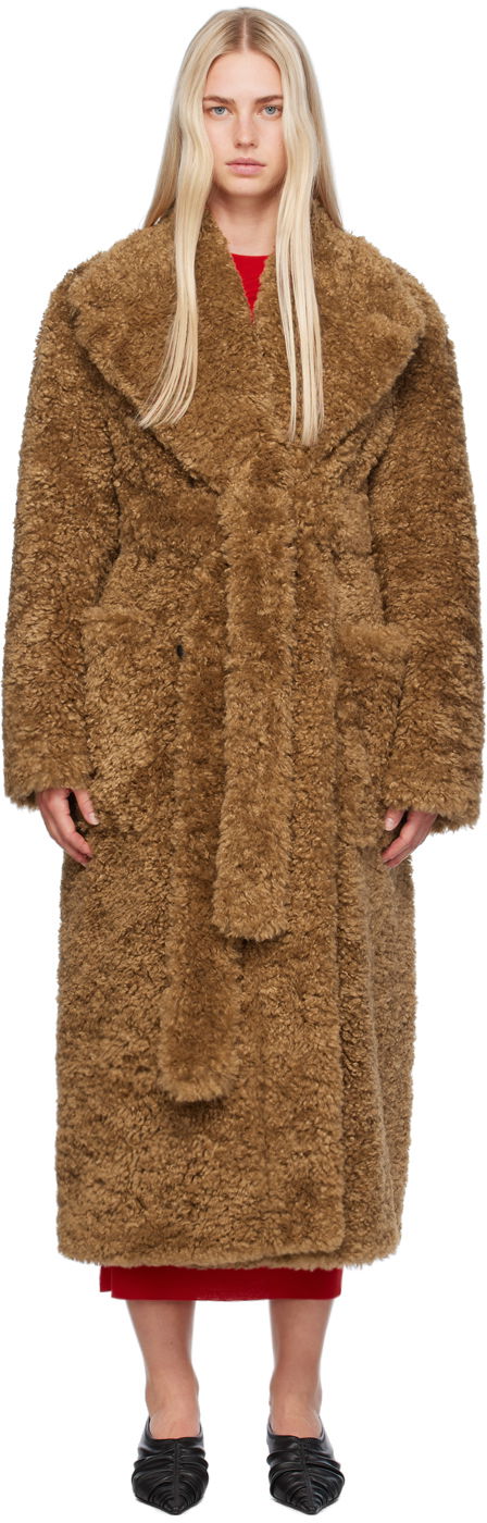 Frakker Stella McCartney Stella McCartney Belted Plush Teddy Faux-Shearling Coat Brun | 6600883EU901
