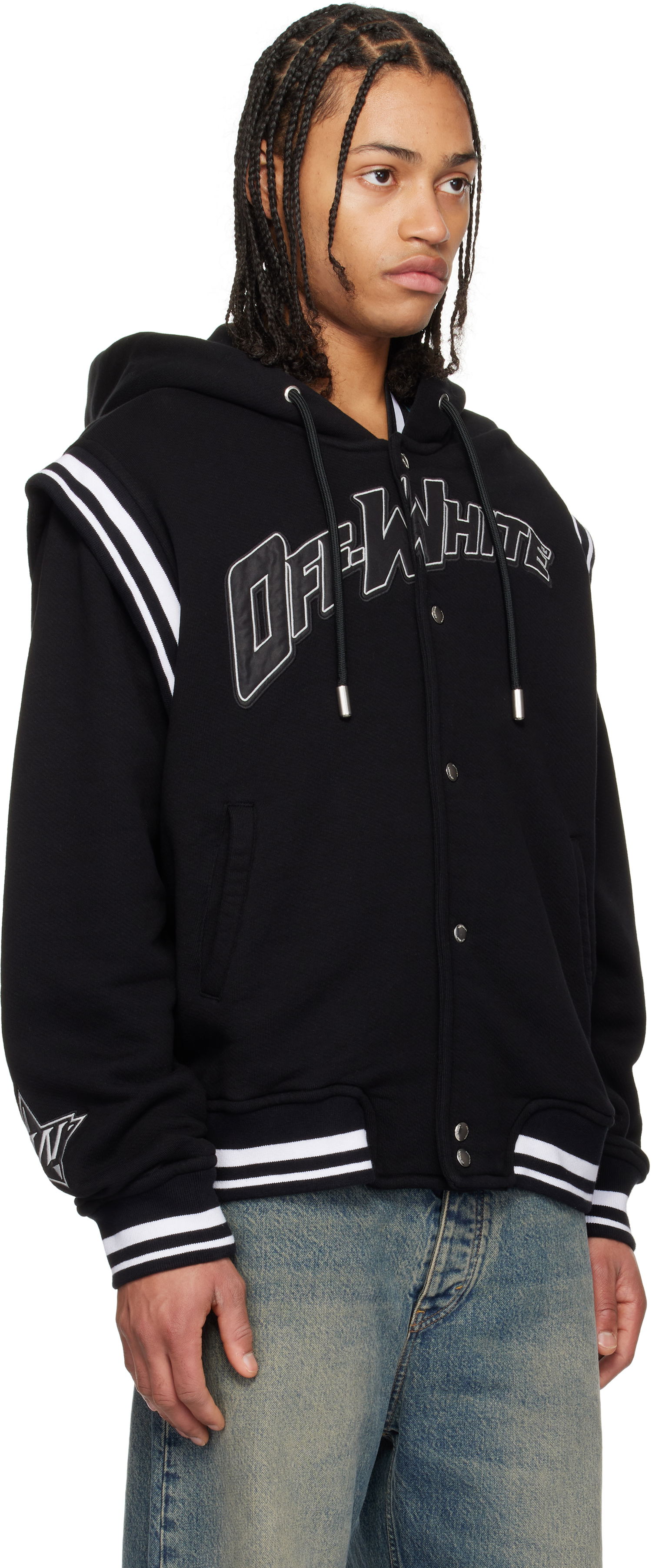 Sweatshirt Off-White Fleece Varsity Bomber Jacket with Hood Sort | OMEK003S25JER0021040, 1