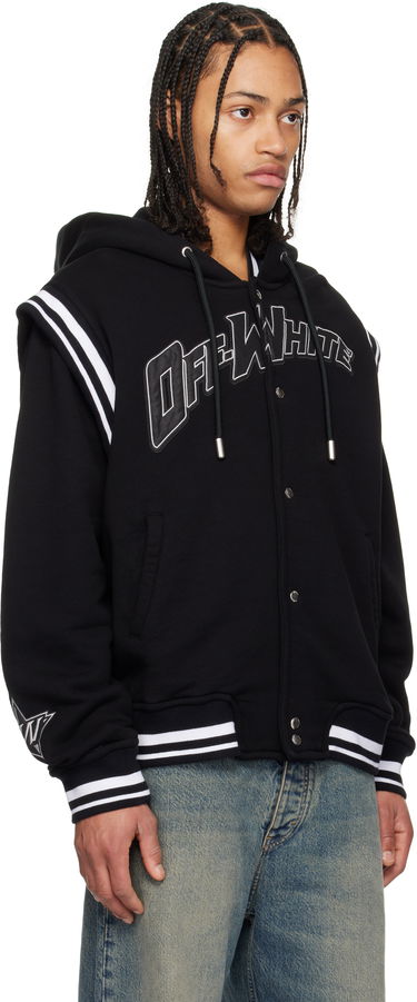 Sweatshirt Off-White Fleece Varsity Bomber Jacket with Hood Sort | OMEK003S25JER0021040, 1