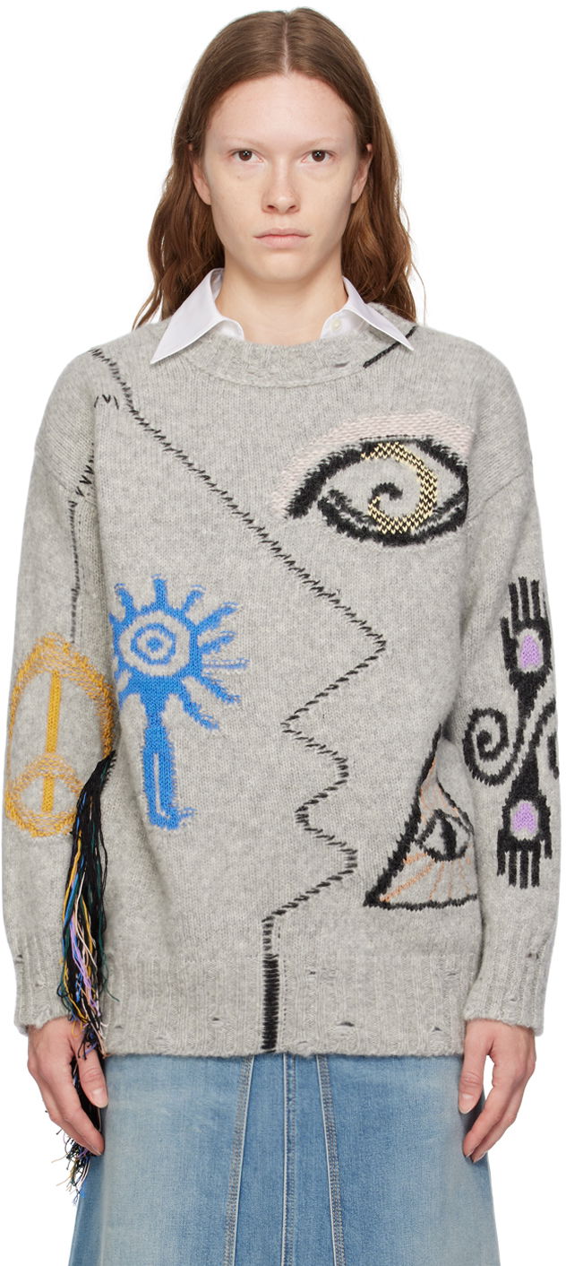 Sweater Stella McCartney Intarsia Knit Sweater Grå | 6K05673S2438
