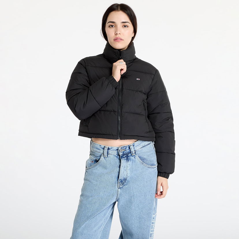 Puffer jakke Tommy Hilfiger Tommy Jeans Crop Essential Puffer Jacket Black Sort | DW0DW18828 BDS